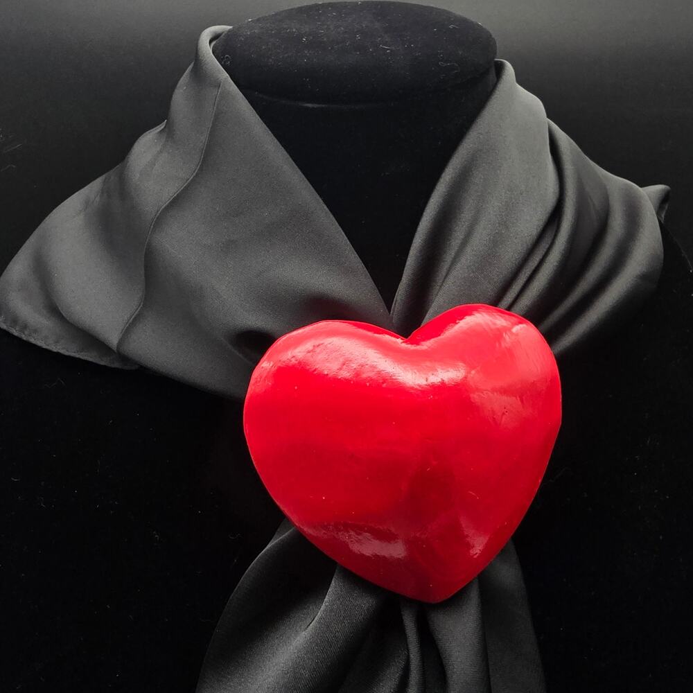Carved Wood Heart Scarf Charm Slide Clip Vintage 1980s